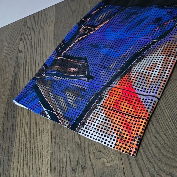 Akris Punto Perforated Faux Leather Midi Skirt in Blue Abstract Grafitti Print - Picture 3 of 14